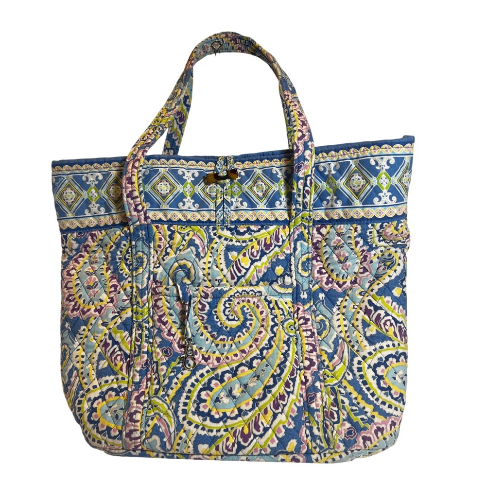 Vera Bradley Capri Blue Tic Tac Tote Quilted Paisley Shoulder Bag Large Retired